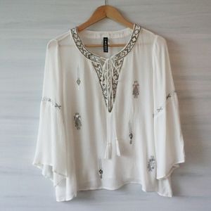 Design Lab Beaded Embroidered Crepe Peasant Tunic